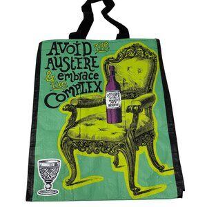 Trader Joes Reusable Tote Bag Graphic Wine Theme Creamy Buttery Avoid Austere